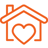 Orange icon of house with heart in it