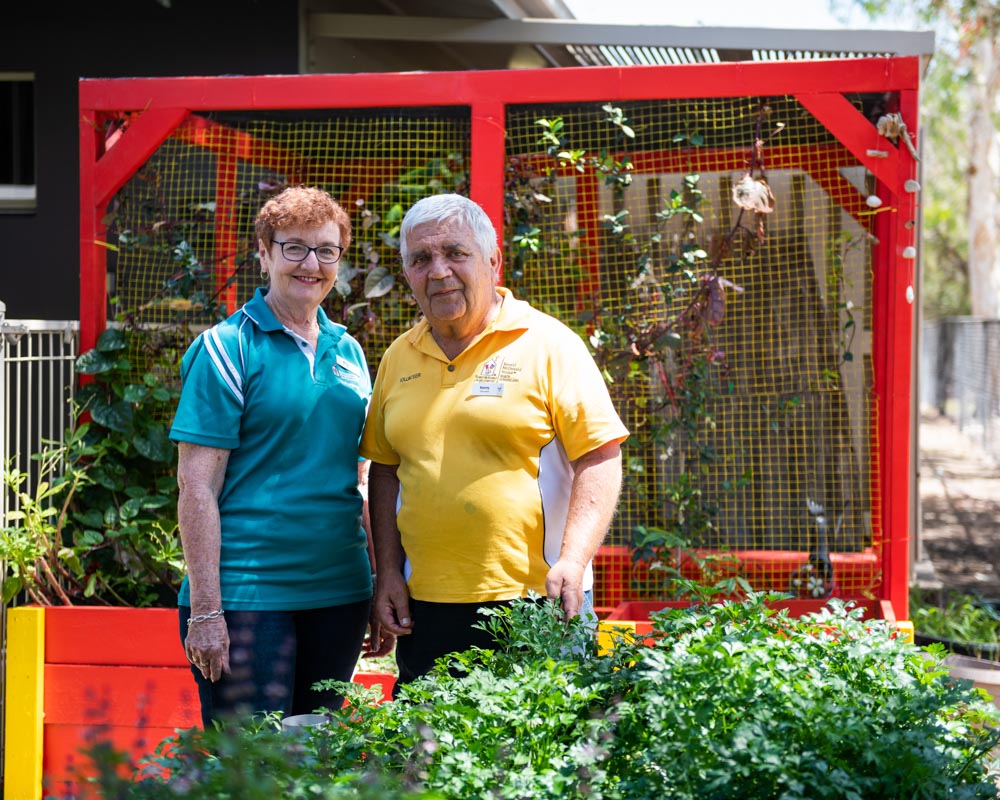 Man and woman smiling to camera