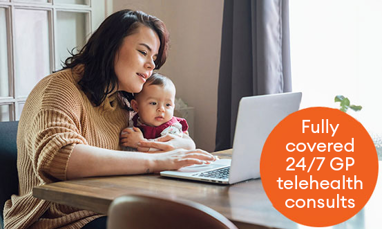 Woman with baby on telehealth appointment