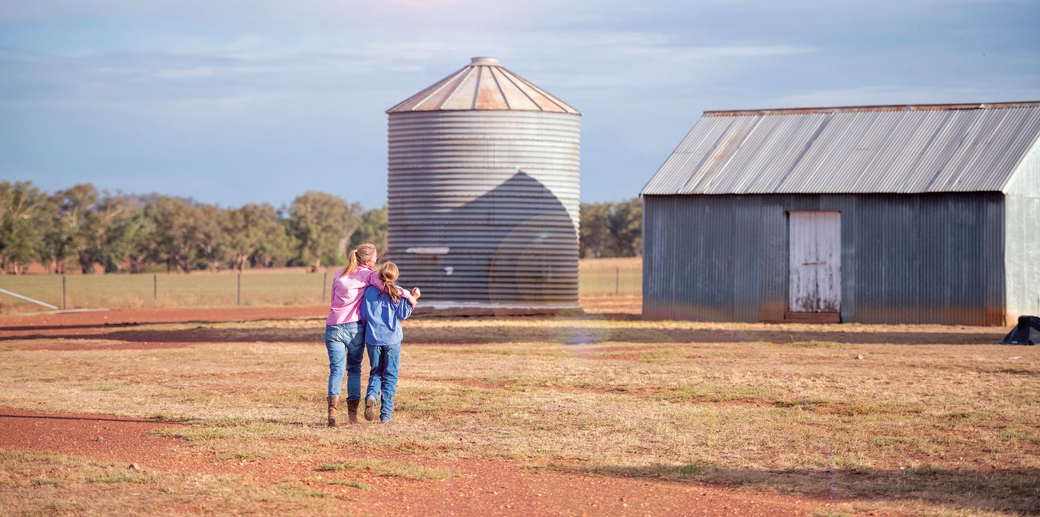 Mother and daughter on farm